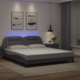 Estructura cama con luces LED cuero sintético gris 180x200 cm