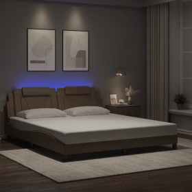 Estructura de cama con luces LED cuero PE capuchino 180x200 cm
