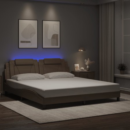 Estructura de cama con luces LED cuero PE capuchino 180x200 cm