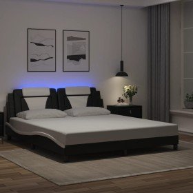 Estructura de cama con LED sin colchón negro blanco 180x200 cm Estructura de cama con LED sin colchón negro blanco 180x200 cm