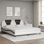 Estructura cama con luces LED cuero PE blanco negro 180x200 cm