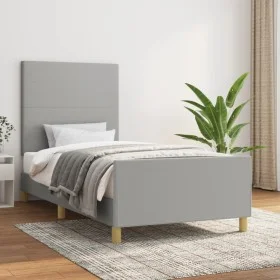 Light gray fabric bed frame with headboard 90x190 cm by vidaXL, Beds and slatted bases - Ref: Foro24-3124855, Price: 146,79 €...