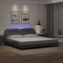 Estructura cama con luces LED cuero sintético gris 200x200 cm