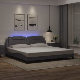 Estructura cama con luces LED cuero sintético gris 200x200 cm Estructura cama con luces LED cuero sintético gris 200x200 cm