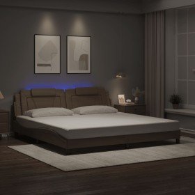 Estructura de cama con LED cuero sintético capuchino 200x200 cm Estructura de cama con LED cuero sintético capuchino 200x200 cm