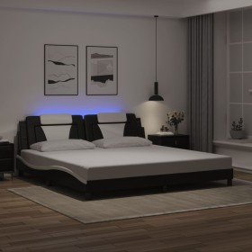 Estructura cama con LED cuero sintético negro blanco 200x200 cm en Camas y somieres | Comprar online en Foro24