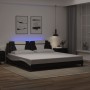 Estructura cama con LED cuero sintético negro blanco 200x200 cm