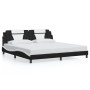 Estructura cama con LED cuero sintético negro blanco 200x200 cm