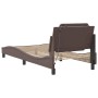 Estructura cama con luces LED cuero sintético marrón 90x190 cm