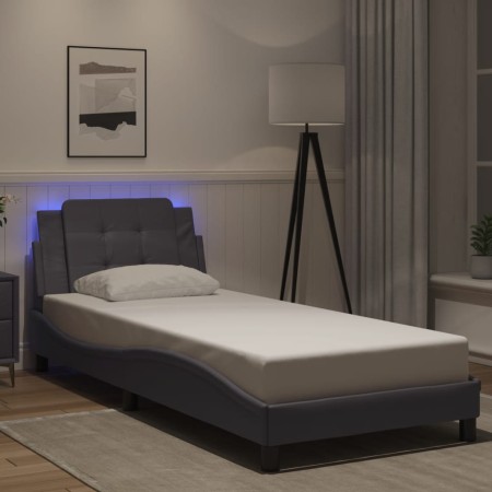 Estructura de cama con luces LED cuero sintético gris 90x190 cm