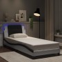 Estructura cama con LED cuero sintético blanco y negro 90x190cm