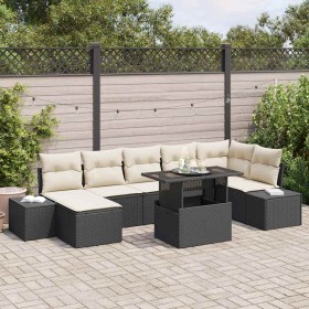 Conjunto de sofá de jardín con cojín 8 pcs Negro y crema