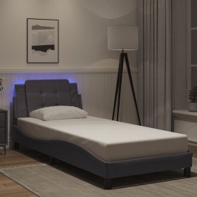Estructura de cama con luces LED cuero sintético gris 90x200 cm Estructura de cama con luces LED cuero sintético gris 90x200 cm