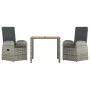 Set comedor de jardín 3 piezas con cojines ratán sintético gris de vidaXL, Conjuntos de jardín - Ref: Foro24-3157582, Precio:...