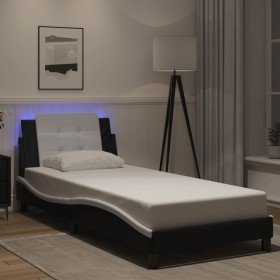 Estructura cama con LED cuero sintético negro blanco 90x200 cm Estructura cama con LED cuero sintético negro blanco 90x200 cm