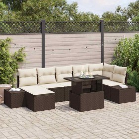 Conjunto de sofá de jardín con cojín 8 pcs Marrón y crema