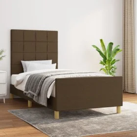 Dark brown fabric bed frame with headboard 90x200 cm by vidaXL, Beds and slatted bases - Ref: Foro24-3125028, Price: 136,91 €...