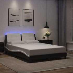 Estructura cama con LED cuero sintético negro blanco 120x200 cm Estructura cama con LED cuero sintético negro blanco 120x200 cm