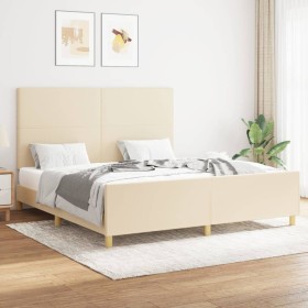 Estructura de cama con cabecero de tela color crema 160x200 cm