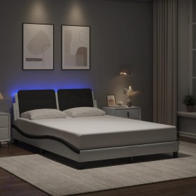Estructura cama con LED cuero sintético blanco negro 120x200 cm