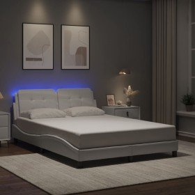 Estructura cama con luces LED cuero sintético blanco 140x190 cm en Camas y somieres | Comprar online en Foro24