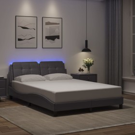 Estructura cama con luces LED cuero sintético gris 140x190 cm