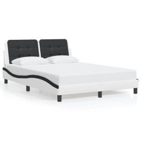 Estructura de cama luces LED cuero PE blanco y negro 140x190 cm en Camas y somieres | Comprar online en Foro24
