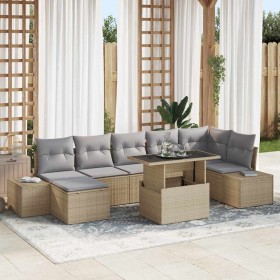 Conjunto de sofá de jardín con cojín 8 pcs beige y gris claro