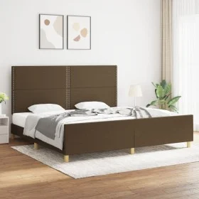 Bed frame with headboard in dark brown fabric 200x200cm by vidaXL, Beds and slatted bases - Ref: Foro24-3125003, Price: 215,6...