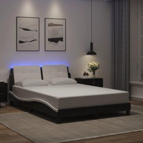Estructura cama con LED cuero sintético negro blanco 140x200 cm Estructura cama con LED cuero sintético negro blanco 140x200 cm