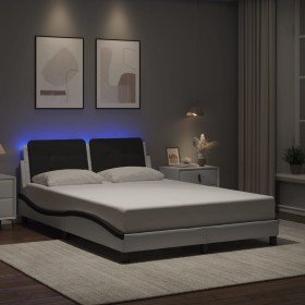 Estructura cama con LED cuero sintético blanco negro 140x200 cm en Camas y somieres | Comprar online en Foro24