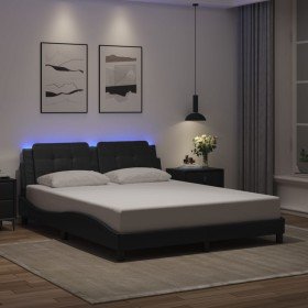 Estructura de cama con luces LED cuero PE negro 160x200 cm Estructura de cama con luces LED cuero PE negro 160x200 cm
