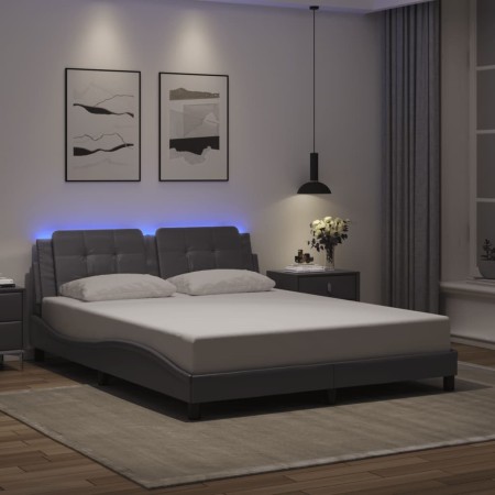 Estructura de cama con luces LED cuero PE gris 160x200 cm