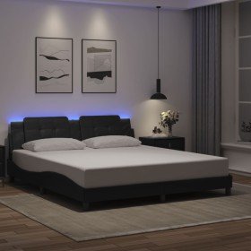 Estructura cama LED sin colchón cuero sintético negro 180x200cm Estructura cama LED sin colchón cuero sintético negro 180x200cm