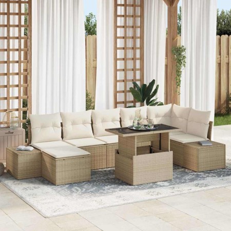 Conjunto de sofá de jardín con cojín 8 pcs beige y crema