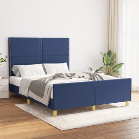 Estructura de cama con cabecero tela gris taupe azul 140x200 cm