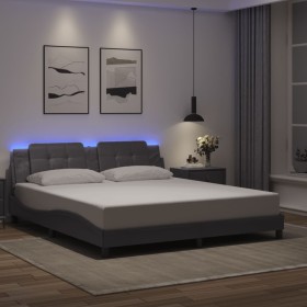 Estructura de cama con luz LED cuero sintético gris 180x200 cm