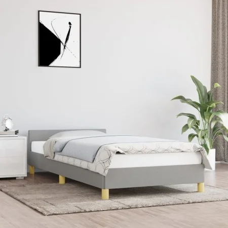 Light gray fabric bed frame with headboard 90x200 cm by vidaXL, Beds and slatted bases - Ref: Foro24-347383, Price: 84,63 €, ...