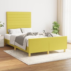 Estructura de cama con cabecero de tela verde 120x