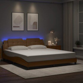 Estructura de cama con luz LED cuero PE capuchino 180x200 cm Estructura de cama con luz LED cuero PE capuchino 180x200 cm