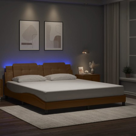 Estructura de cama con luz LED cuero PE capuchino 180x200 cm