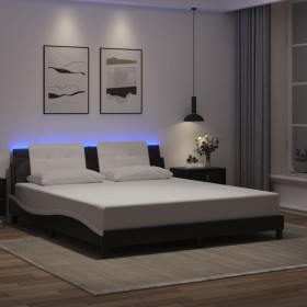 Estructura de cama con LED sin colchón negro blanco 180x200 cm