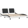 Estructura de cama con luz LED cuero PE blanco negro 180x200 cm