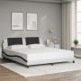 Estructura de cama con luz LED cuero PE blanco negro 180x200 cm