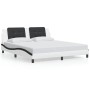 Estructura de cama con luz LED cuero PE blanco negro 180x200 cm