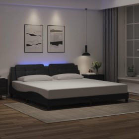 Estructura cama con luces LED cuero sintético negro 200x200 cm