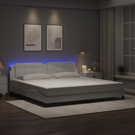 Estructura cama con luces LED cuero sintético blanco 200x200 cm