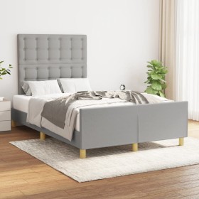 Estructura de cama con cabecero de tela gris claro 120x200 cm