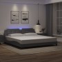 Estructura cama con luces LED cuero sintético gris 200x200 cm