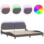 Estructura cama con luces LED cuero sintético gris 200x200 cm